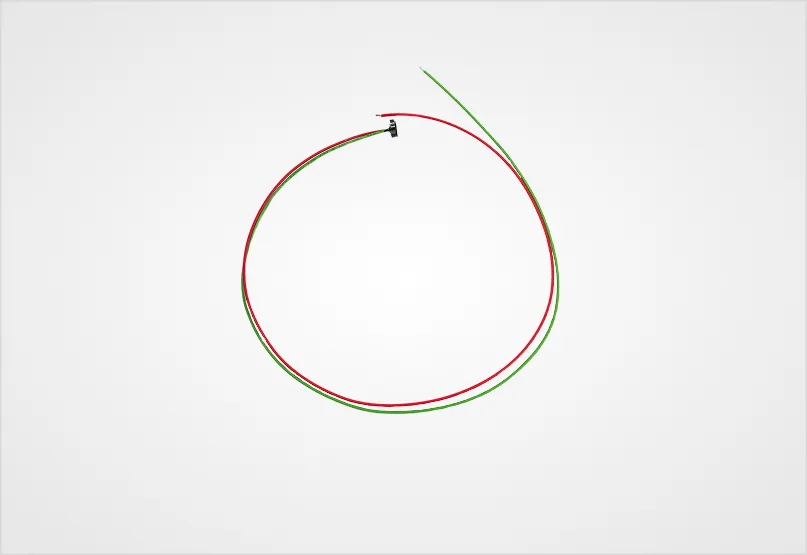 Two thin wires, one red and one green, forming a circular loop with a small black connector at the top.