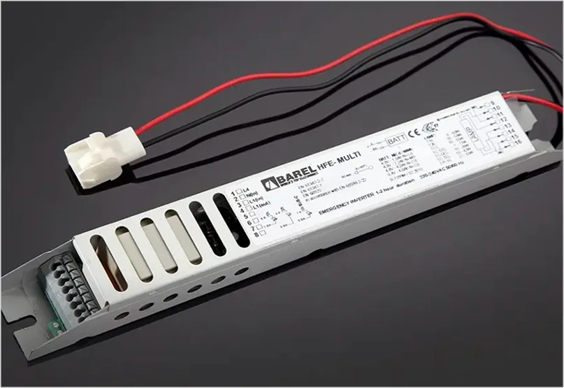 BAREL HFE-MULTI emergency lighting inverter with wiring and connector.
